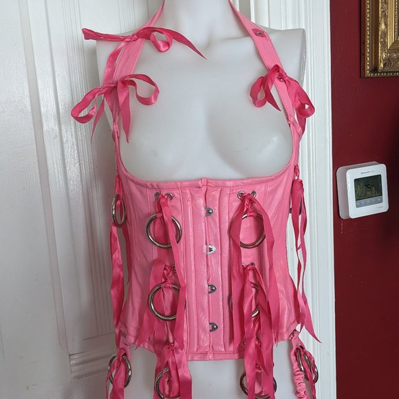 Versatile Fashions Other - Versatile Fashions Barbiecore Pink Vinyl Halter Corset Y2K